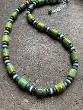 Load image into Gallery viewer, Sterling Silver Green Turquoise W Pearls Bead Necklace. 18 inch