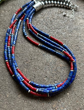 Load image into Gallery viewer, Sterling Silver Multi Strand Lapis Coral Pearls Bead Necklace. 24 inch