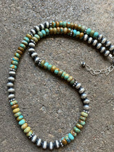 Load image into Gallery viewer, Sterling Silver Turquoise W 6mm Pearls Bead Necklace. 18 inch