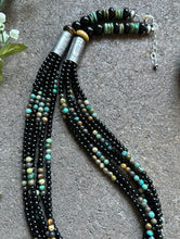 Load image into Gallery viewer, Sterling Silver Multi Strand Black Onyx Turquoise Bead Necklace. 24 Inch