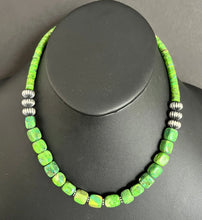 Load image into Gallery viewer, Sterling Silver Green Turquoise Bead Necklace. 18 inch