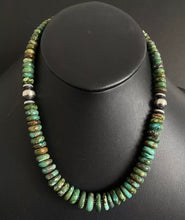 Load image into Gallery viewer, Sterling Silver Graduated Green Turquoise Bead Necklace. 18 inch