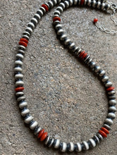 Load image into Gallery viewer, Sterling Silver Red Coral W 6mm Pearls Bead Necklace 18 inch