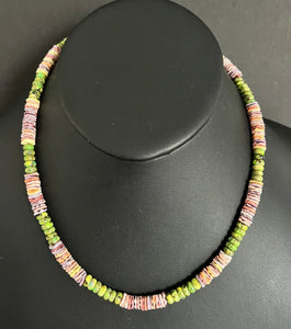 Sterling Silver Multi Color Shell Green Turquoise Bead Necklace. 18 inch