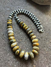 Load image into Gallery viewer, Sterling Silver Graduated Bumblebee Jasper W Pearls Bead Necklace. 18 inch