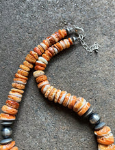 Load image into Gallery viewer, Sterling Silver Graduated Orange Spiny Oyster Bead Necklace. 18 inch