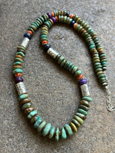 Load image into Gallery viewer, Sterling Silver Multi Stone Graduated Green Turquoise Bead Necklace. 26 inch