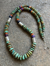 Load image into Gallery viewer, Sterling Silver Multi Stone Graduated Green Turquoise Bead Necklace. 26 inch
