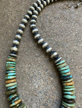 Load image into Gallery viewer, Sterling Silver Graduated Green Turquoise W Bead Necklace. 18 inch