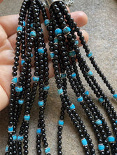 Load image into Gallery viewer, Sterling Silver Multi Strand Black Onyx with Turquoise Bead Necklace. 24 Inch