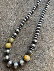 Sterling Silver Bumblebee Jasper W Pearls Bead Necklace. 18 inch
