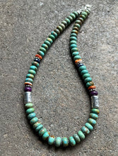 Load image into Gallery viewer, Sterling Silver Multi Stone Graduated Green Turquoise Bead Necklace. 18 inch