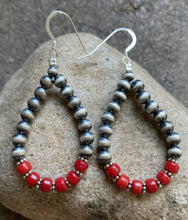 Load image into Gallery viewer, Sterling Silver Red Coral W Pearls Bead Loop Earrings.