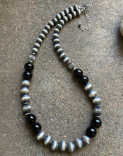 Load image into Gallery viewer, Sterling Silver Black Onyx Bead Necklace. 18 inch