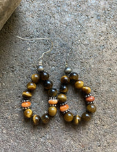 Load image into Gallery viewer, Sterling Silver Tiger’s Eye Spiny Oyster Bead Loop Earrings.