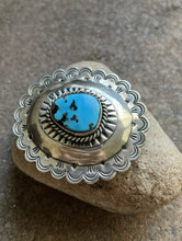 Load image into Gallery viewer, Native American Sterling Silver Turquoise Belt Buckle. CY