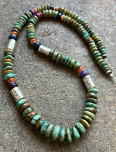 Load image into Gallery viewer, Sterling Silver Multi Stone Graduated Green Turquoise Bead Necklace. 26 inch
