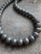 Load image into Gallery viewer, Sterling Silver Graduated Stamped Seam Navajo Pearls Bead Necklace 23 Inch