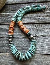 Load image into Gallery viewer, Sterling Silver Graduated Turquoise Spiny Oyster Bead Necklace 18 Inch