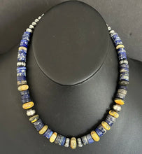 Load image into Gallery viewer, Sterling Silver Graduated Lapis Bumblebee Jasper Bead Necklace 18 inch