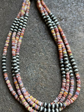 Load image into Gallery viewer, Sterling Silver Multi Strand Multi Color Shell W Pearls Bead Necklace. 26 inch