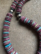 Load image into Gallery viewer, Long Sterling Silver Purple Spiny Oyster W Turquoise Bead Necklace. 37 inch