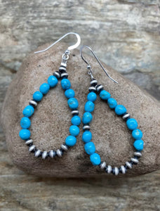 Sterling Silver Sleeping Beauty Turquoise W Navajo Pearls Earrings.