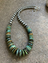 Load image into Gallery viewer, Sterling Silver Graduated Green Turquoise W Bead Necklace. 18 inch