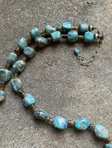 Sterling Silver Turquoise Nuggets with Heishi Bead Necklace. 25 inch