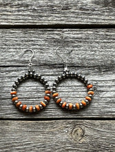 Load image into Gallery viewer, Sterling Silver Orange Spiny Oyster W Pearls Bead Hoop Earrings. 2.25 Inch.