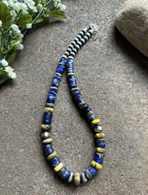 Load image into Gallery viewer, Sterling Silver Graduated Lapis Bumblebee Jasper Bead Necklace 18 inch