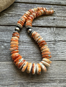 Sterling silver orange spiny oyster bead necklace 18 Inch