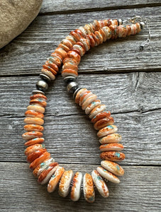 Sterling silver orange spiny oyster bead necklace 18 Inch