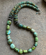 Load image into Gallery viewer, Sterling Silver Green Turquoise Bead Necklace. 26 inch