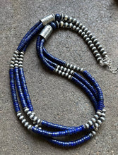 Load image into Gallery viewer, Sterling Silver Multi Strand Lapis W Pearls Bead Necklace. 28 inch