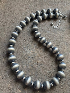 Sterling Silver 12mm 18 Inch Navajo Pearls Bead Necklace.
