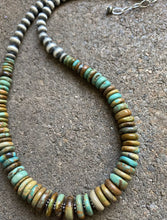 Load image into Gallery viewer, Sterling Silver Graduated Green Turquoise W Pearls Bead Necklace. 18 inch