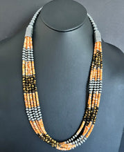 Load image into Gallery viewer, Sterling Silver Multi Strand Spiny Oyster Tigers Eye Bead Necklace. 28 inch
