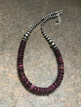 Load image into Gallery viewer, Sterling Silver Purple Spiny Oyster with Navajo Pearls Bead Necklace. 18 inch