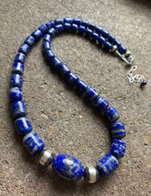 Load image into Gallery viewer, Sterling Silver Graduated Lapis Bead Necklace. 18 inch
