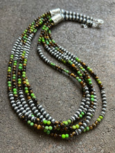 Load image into Gallery viewer, Sterling Silver Multi Strand Green Turquoise Tigers Eye Bead Necklace. 24 inch