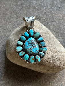 Native American Sterling Silver Turquoise Cluster Pendant. KY