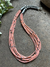 Load image into Gallery viewer, Sterling Silver Multi Strand Pink Coral W Pearls Bead Necklace 24 Inch