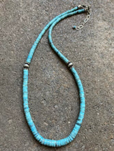 Load image into Gallery viewer, Sterling Silver Graduated Blue Turquoise Heishi Bead Necklace. 18 inch