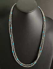 Load image into Gallery viewer, 60” Sterling Silver Sleeping Beauty Turquoise 5mm Navajo Pearls Bead Necklace