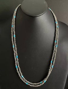 60” Sterling Silver Sleeping Beauty Turquoise 5mm Navajo Pearls Bead Necklace