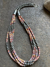 Load image into Gallery viewer, Sterling Silver Multi Strand Multi Color Shell W Pearls Bead Necklace. 26 inch