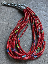 Load image into Gallery viewer, Sterling Silver Multi Strand Stone Red Coral Bead Necklace 24 Inch