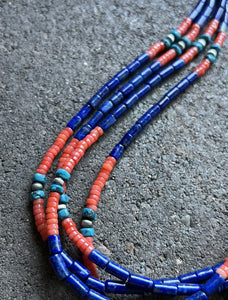 Sterling Silver Multi Strand Stone Lapis Bead Necklace. 24 inch