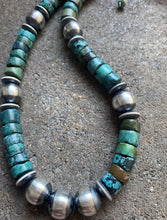 Load image into Gallery viewer, Sterling Silver Heishi Turquoise W 14mm Navajo Pearls Bead Necklace 18 inch